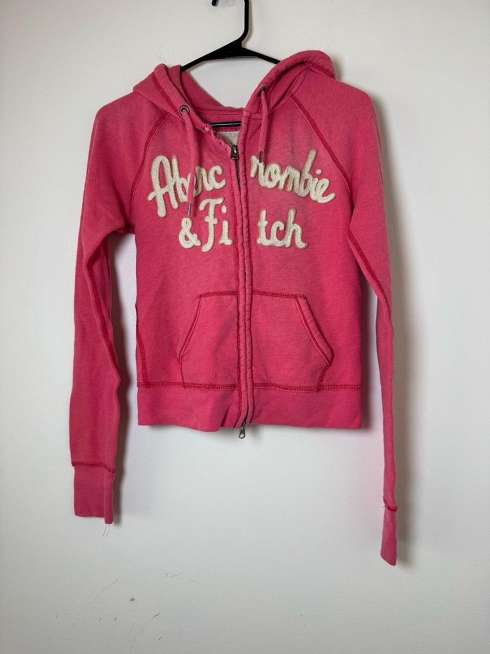 Abercrombie Fitch Pink Zip Hoodie Womens M Logo Y2K Fitted